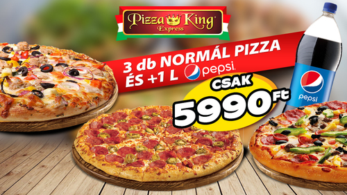 Pizza King 3 - 3 db normál pizza 1 literes Pepsivel - Szuper ajánlat - Online rendelés