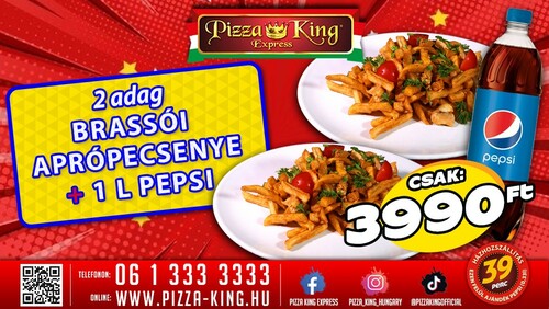 Pizza King 3 - 2 adag brassói +1l pepsi - Szuper ajánlat - Online rendelés